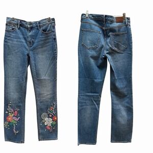 Johnny Was Embroidered Floral Jeans Blue Denim Boho Artsy Straight Leg Size 28